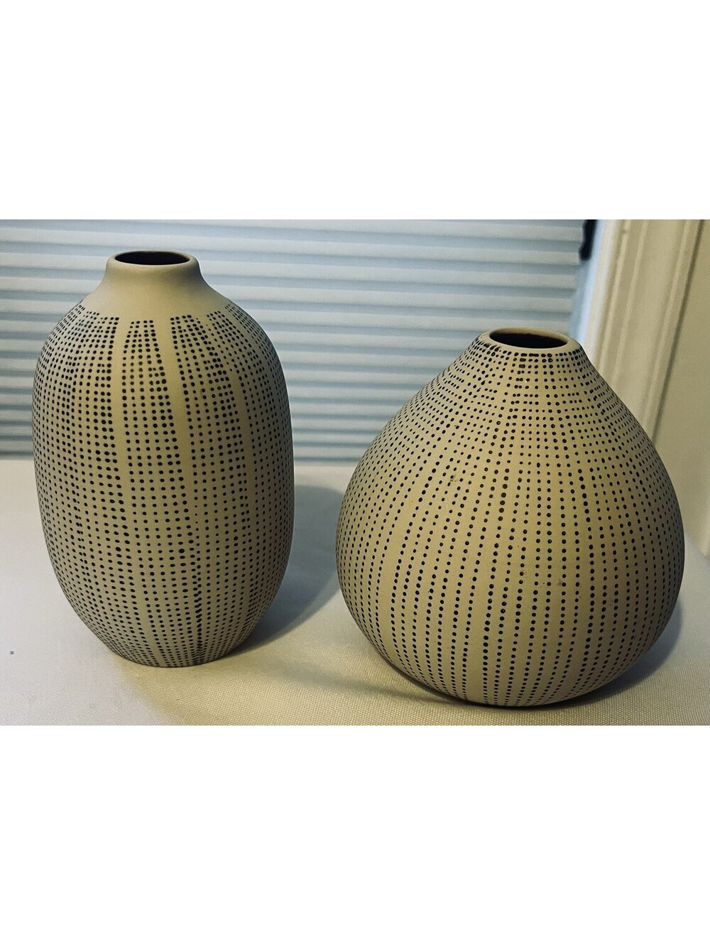Beige & Black Abstract Dot Pattern Decorative Freestanding Vase Set of 2
